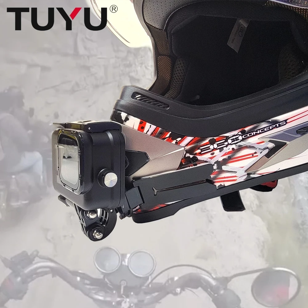 Tuyu-motocicleta Capacete Frente Chin Mount Strap Suporte Dobrável para Gopro Hero 12 11 10 Insta360 Dji Eken h9 Acessório para Iphone 15 - Image 6