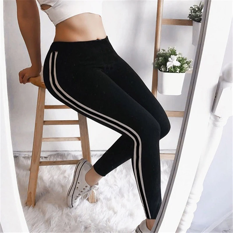 2023 Black Highly Leggings for Women Sport Gym Yoga Pants Gray Striped Oversized Trousers Casual Seamless Fitness Pantalon mujer