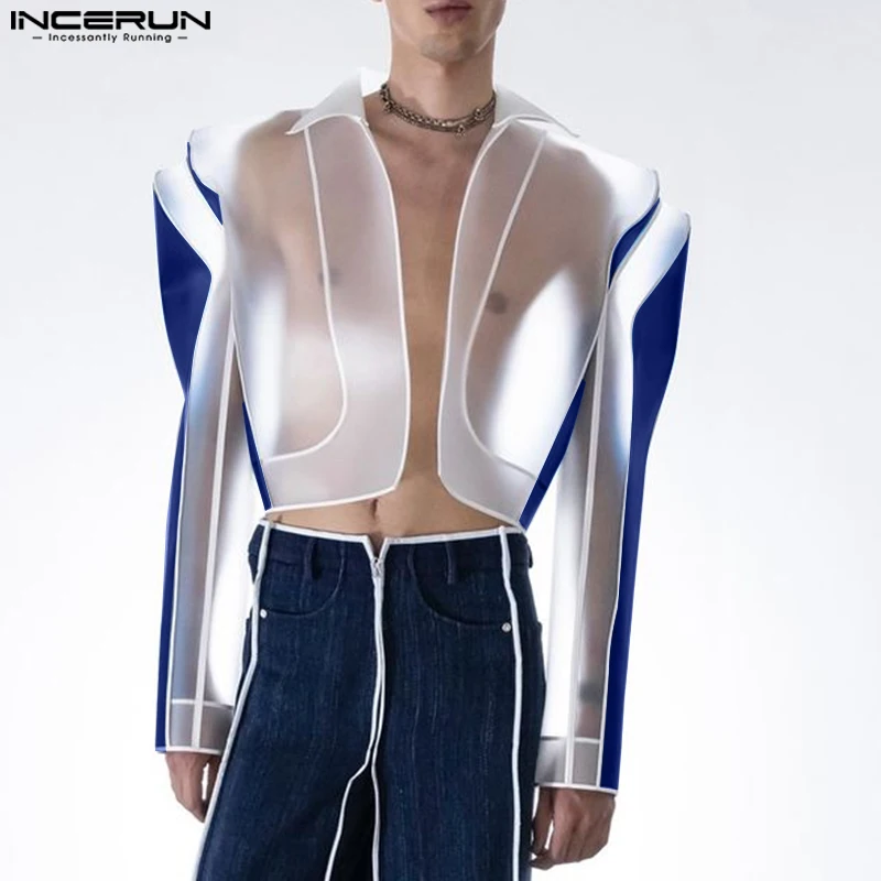INCERUN Tops American Style Fashion Men Personality Splicing Contrast Color Suit Coat Casual Streetwear Male Long Sleeved Blazer for mens blazer