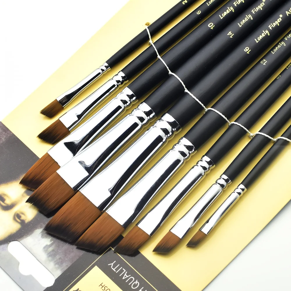 9pcs Long Handle Artist Paint Brushes Set High-Quality Flat Nylon Brushes for Watercolor Oil Back to School Art Supplies Gift 3