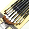 9pcs Long Handle Artist Paint Brushes Set High-Quality Flat Nylon Brushes for Watercolor Oil Back to School Art Supplies Gift 3