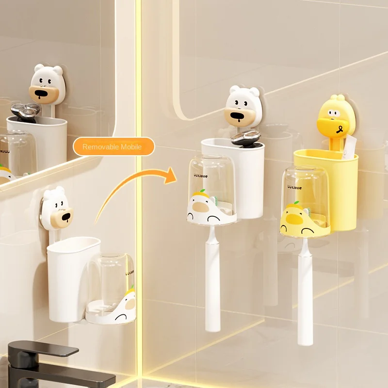 1PC Kawaii Bathroom Toothbrush Hooks Animal Cartoon Children Brush Teeth Storage Holders Punch-Free Wall Hook Toothpaste Shelves toothbrush holder wall mounted storage hook