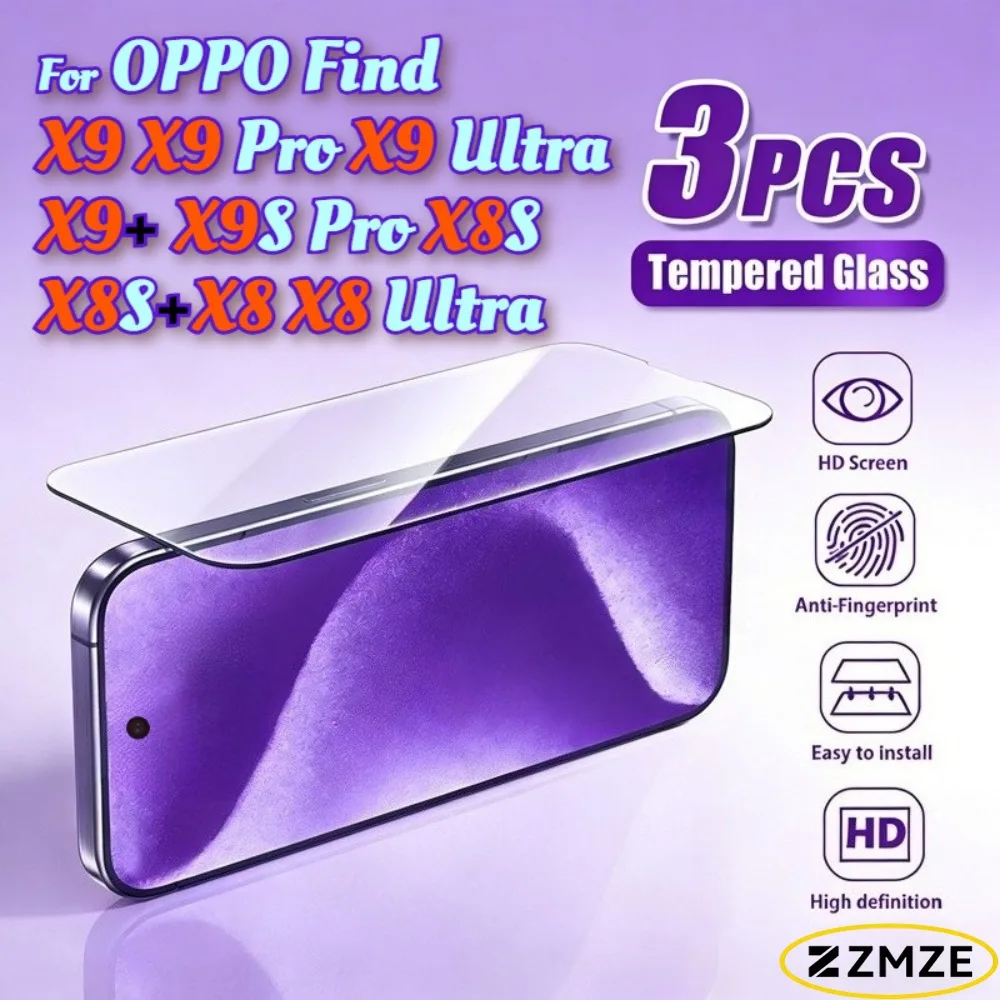 3 قطع من واقيات الشاشة اللامعة عالية الدقة لهواتف OPPO Find X9 Ultra وX9+ وX9S Pro وX8S وX8S+ وX8 وX8 Ultra وX9 وX9 Pro، أفلام زجاجية مقواة