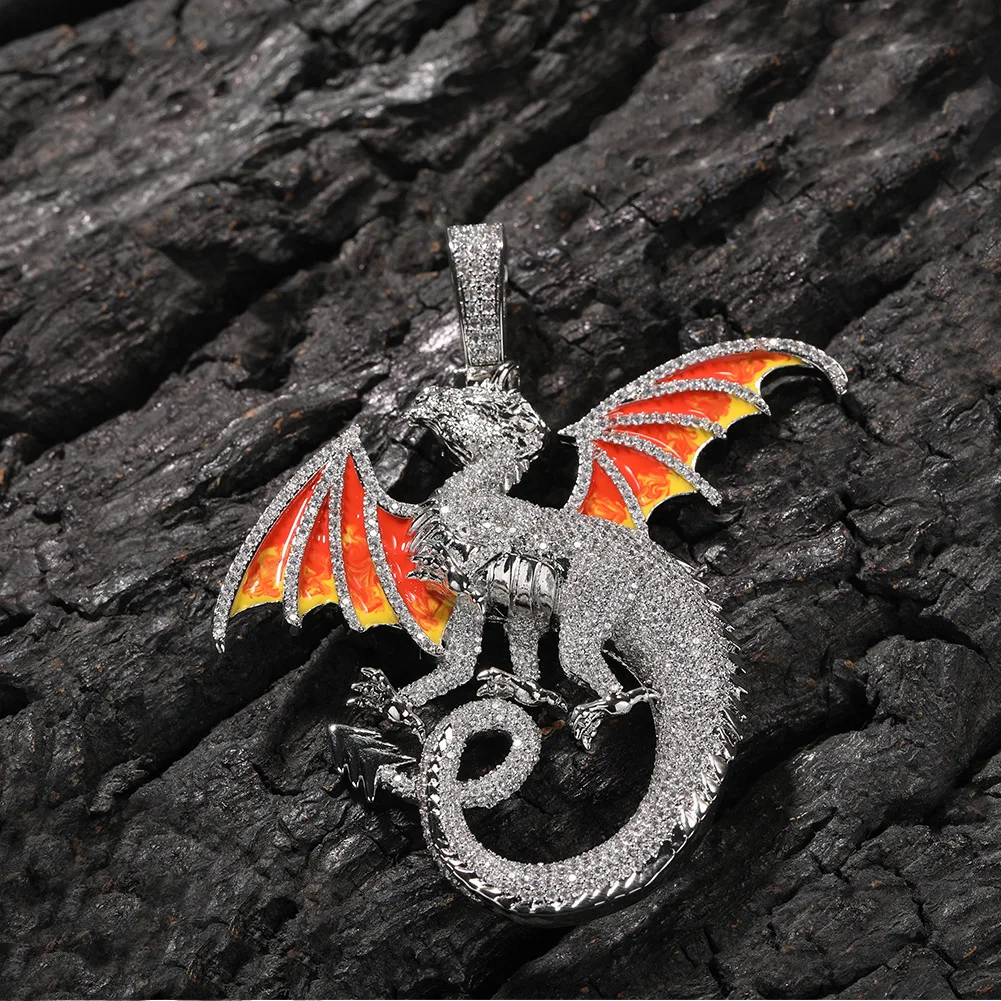 

Hot Big Fly Dragon Animal Shape Iced Out Bling Bling Pendant Necklace Mirco Pave Prong Setting Fashion Hip Hop Jewelry BP222