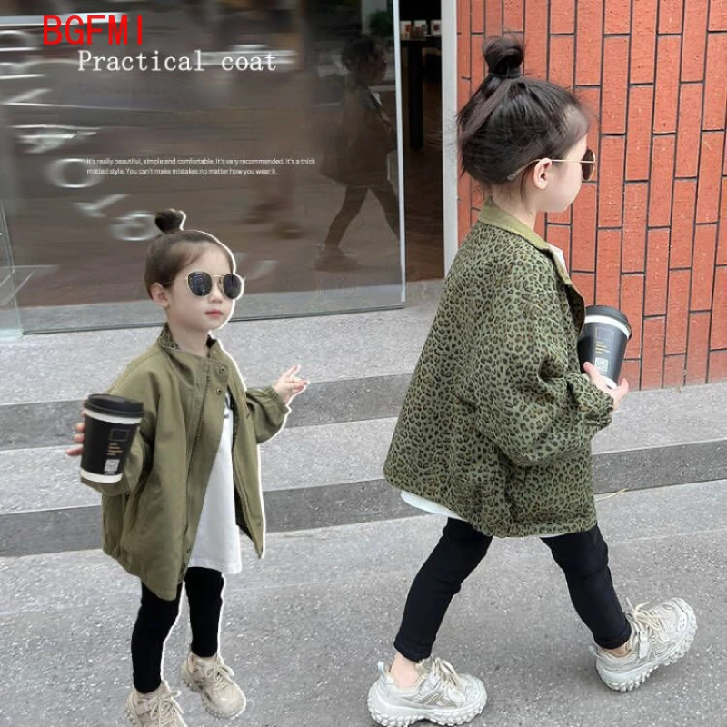 

Baby Boy Girl Leopard Both Sides Jacket Spring Autumn Clothes Loose Coat for Children Long Sleeved Kid Outwear Fashion Outfit