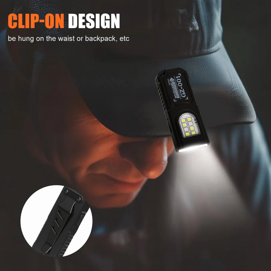 Compact USB Rechargeable Multifunctional Keychain Flashlight with COB Work Light