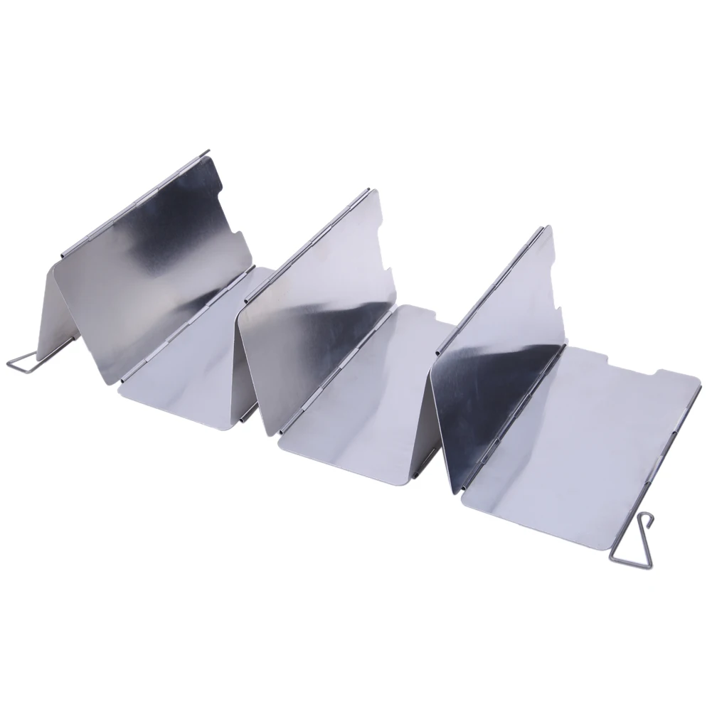 9pcs 가스 스토브 앞유리 접이식 방풍 스크린 알루미늄 합금 미니 캠핑 피크닉 여행 바베큐 용품