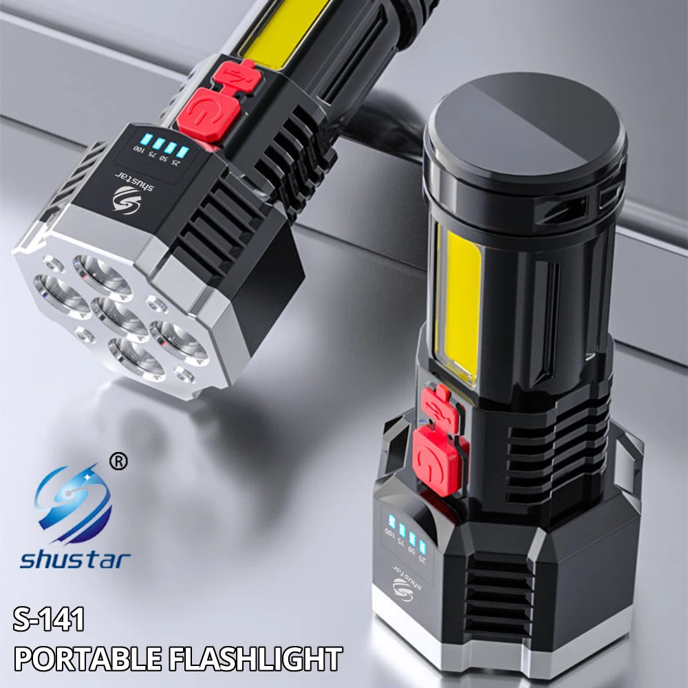 High Power Led Flashlights Cob Side Light Lightweight Outdoor Lighting ABS Material Torch 7LED Rechargeable Flashlight