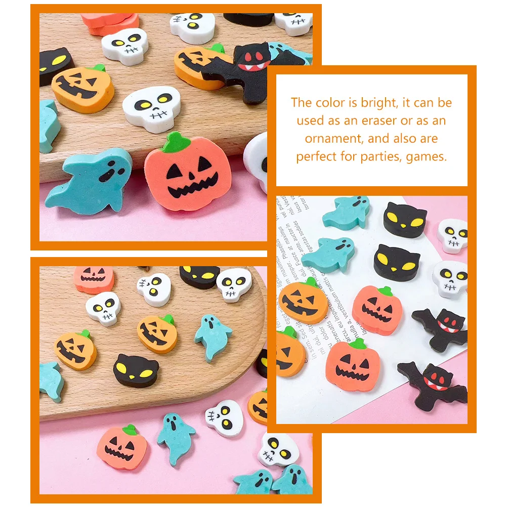 100Pcs Halloween Stationery Eraser Skull pumpkin eraser bat eraser Shape Drawing Supplies Halloween Party Favor Erasers Supplies