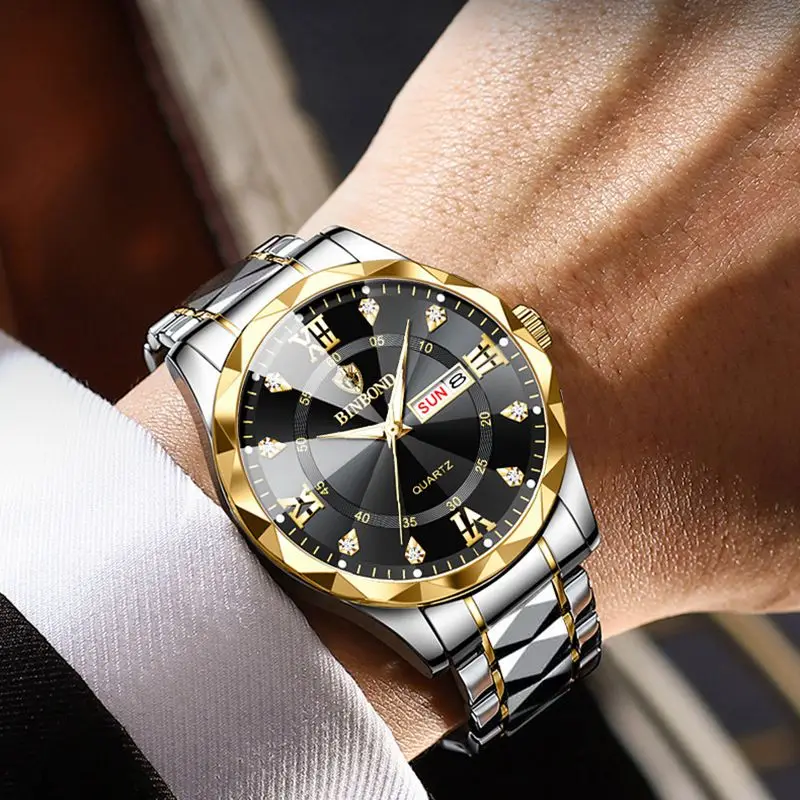 Male Mens Quartz Watches Top Brand Luxury Business Waterproof Luminous Large Dial Men Wristwatches Sports Stainless Steel Watch