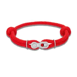 MKENDN Men's Punk Rock Bicycle Chain Bracelet with Nautical Rope and Magic Buckle Accessory (Red)