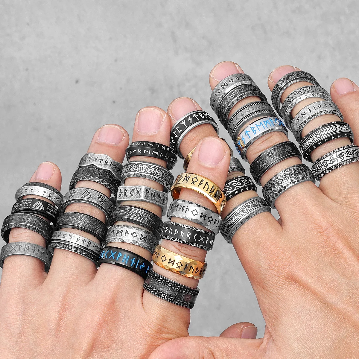 Vintage Viking Runes Celtic Knot Men Rings Stainless Steel Jewelry Punk Rock Fashion Accessories For Women Couple Gift Wholesale 6