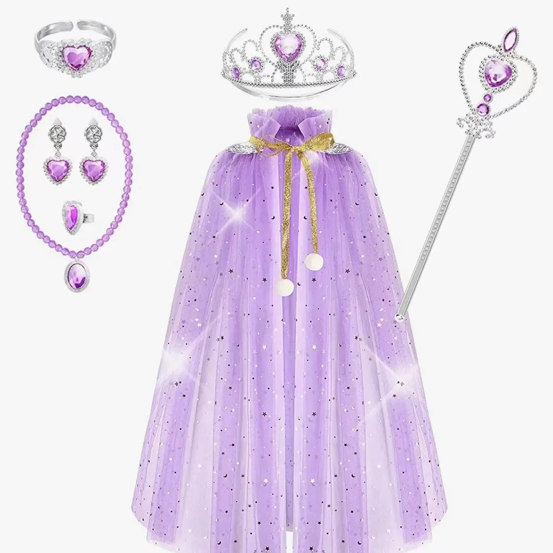 Princess Costume Set for Girls Includes Magic Wand Queen Crown Necklace Earrings Ring Jewelry Accessories Children's Playwear