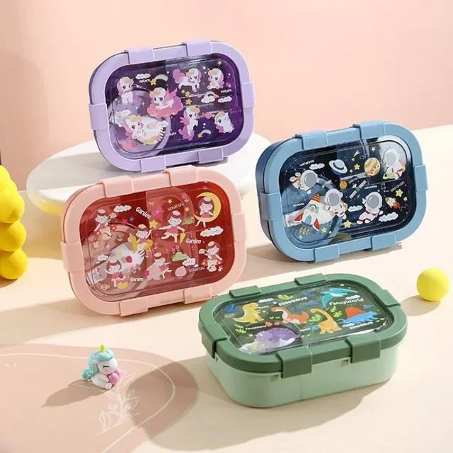 Boîte à déjeuner de dessin animé pour enfant, compartiment Portable, boîte à repas de pique-nique avec bol à soupe anti-fuite, boîte à Bento chauffante pour micro-ondes 2