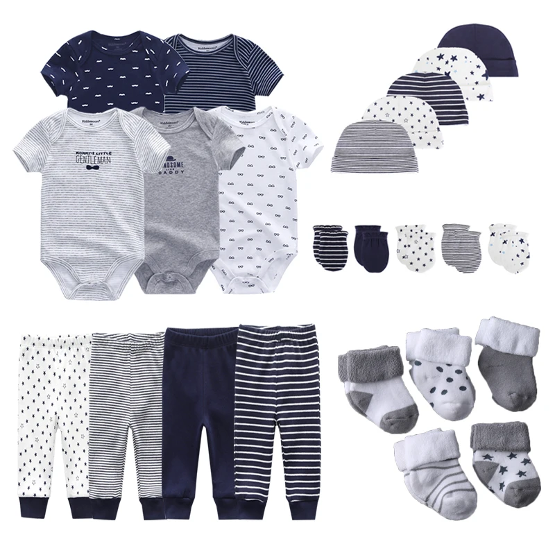 Unisex Baby Girl Clothes Newborn Gift Set 100%Cotton Solid Bodysuits+Pants+Gloves+Hats+Socks Short Sleeve Baby Boy Clothes baby clothing set essentials Baby Clothing Set