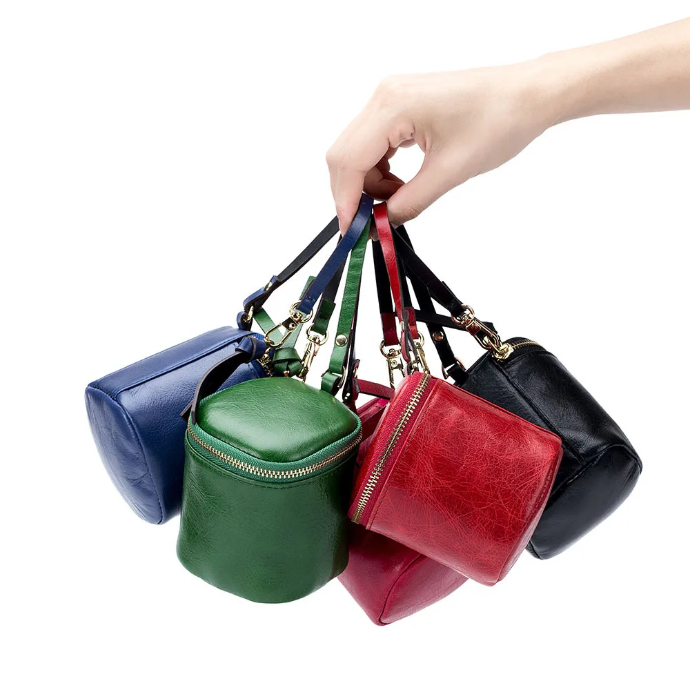

Oil Wax Cowhide Coin Purse for Women Zipper Clutch Cosmetic Lipstick Bag Mini Portable Small Bag 2022 New Cylinder Makeup Wallet