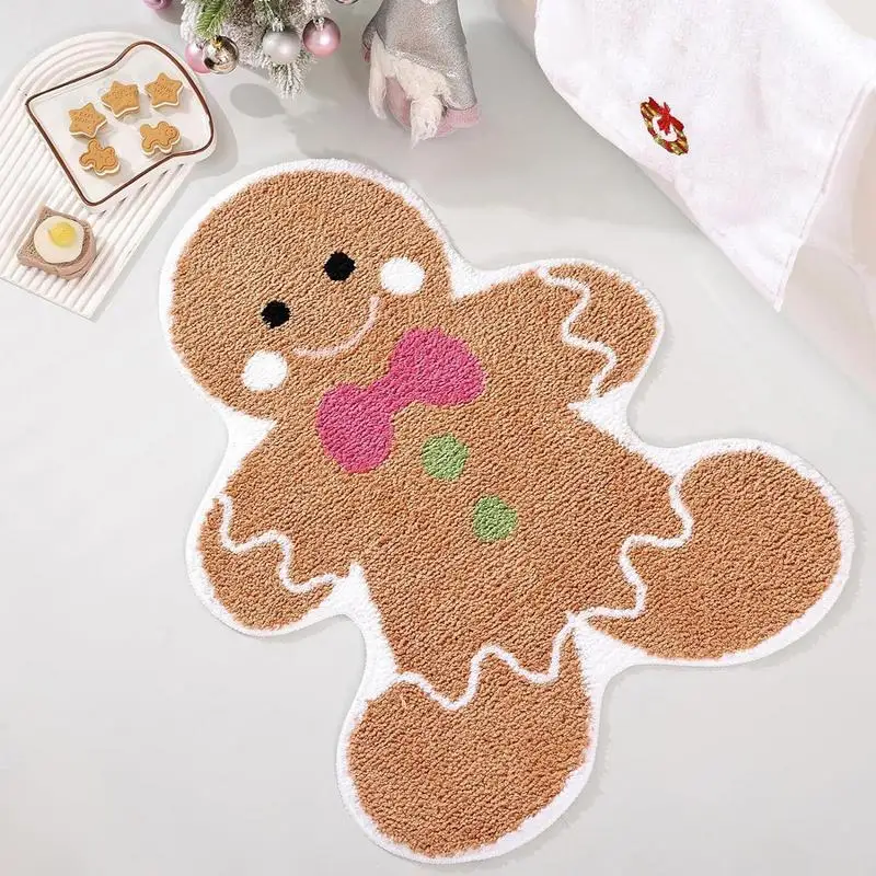 

Cute Gingerbread Man Mats Non-Slip Christmas Atmosphere Decorative Door Mat For Kitchen Bedroom Bathroom Living Room Hallway