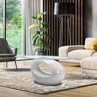 Contemporary Glass Coffee Table for Living Room, Oval Glass Table Set, Tempered Glass Top & Glossy Solid Base for Stora 1