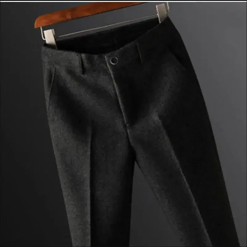Autumn Winter Men's Suit Pants Fashion Business Casual Woolen Suit Pants Male Straight Formal Trousers F202 stretch pants,business pants,suit pants