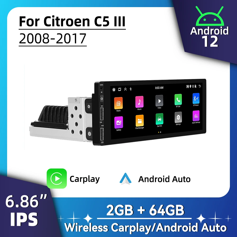 

Android Radio for Citroen C5 III 2008-2017 Car Multimedia Android Auto Stereo 1Din Head Unit Carplay Autoradio Navigation GPS BT