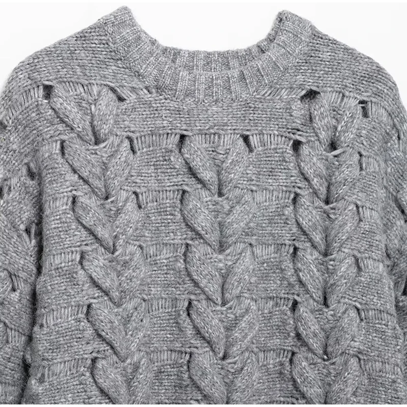 Suéteres casuales de punto con cuello redondo para mujer, suéter vintage holgado gris de manga larga, suéter para mujer, moda urbana versátil.