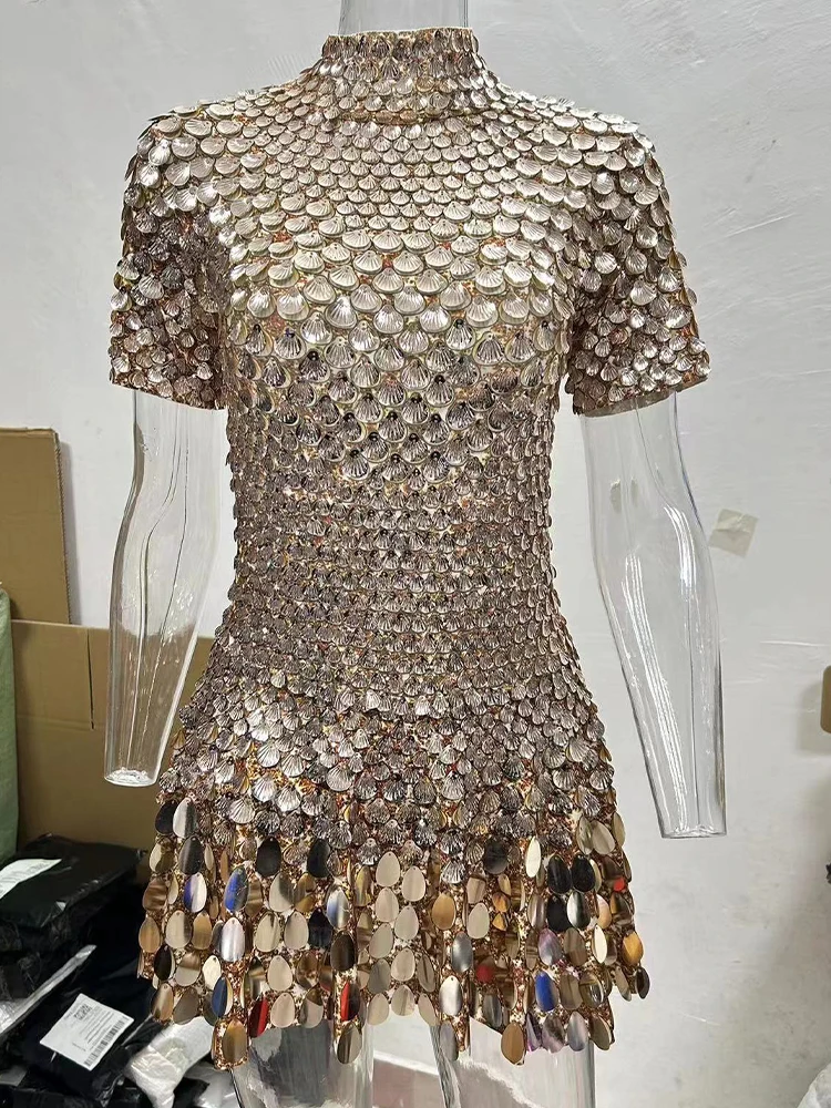 

Высококачественное платье с коротким рукавом и блестками, новинка 2023, модная женская одежда на заказ