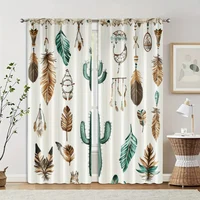 2pcs, Popular Curtain Panels 2D print Cactus and feathers Machine Washable Fabric (without rod) Thermal Insulation, and Room 2