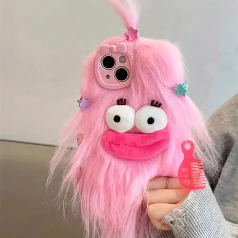 Korean Fluffy Plush Monster Winter Warm Phone Case - Cute & Soft Fur Cover