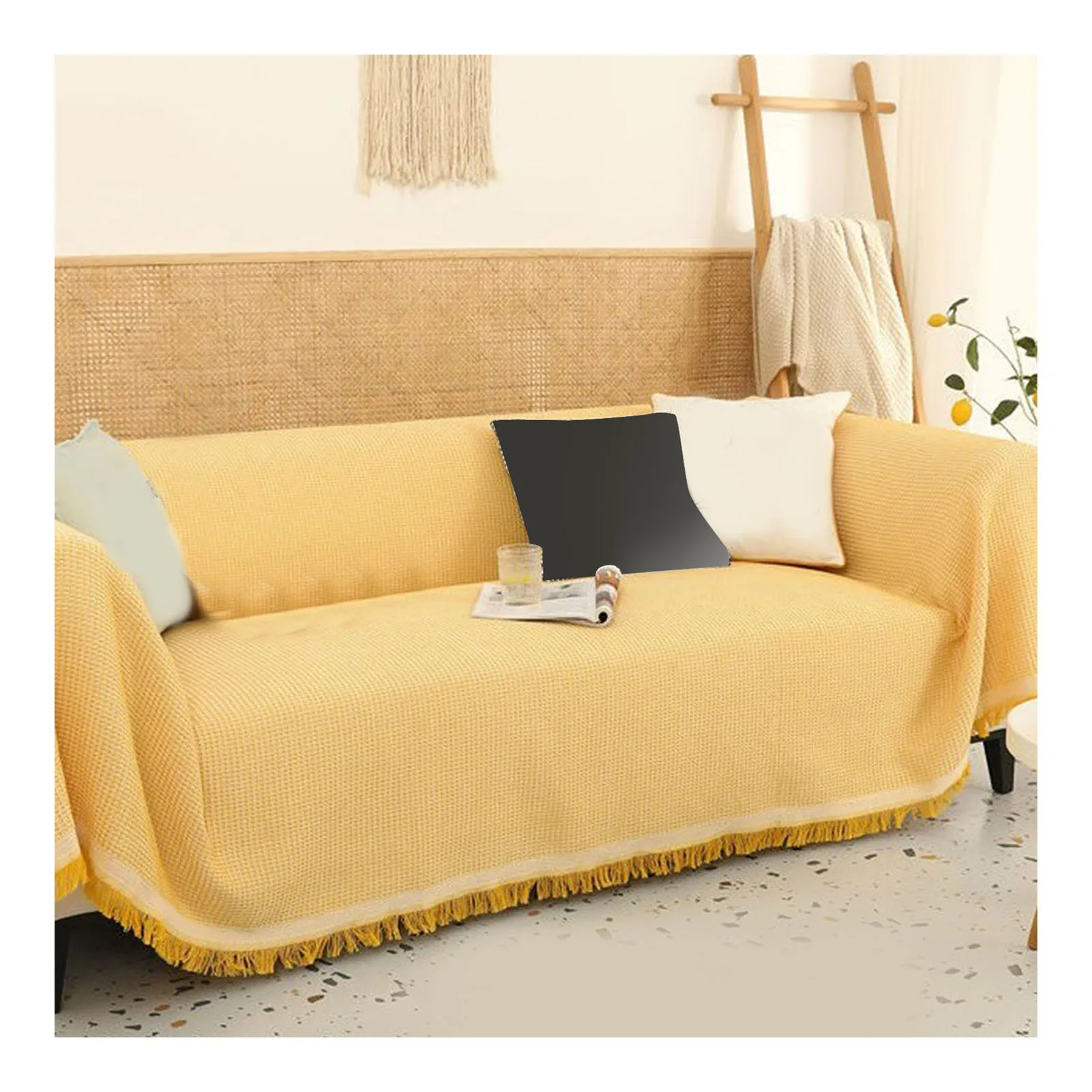 White Yellow Couch Cover Soft Anti Slip Comfortable Dustproof Protective Stylish Sofa Covers For Living Room