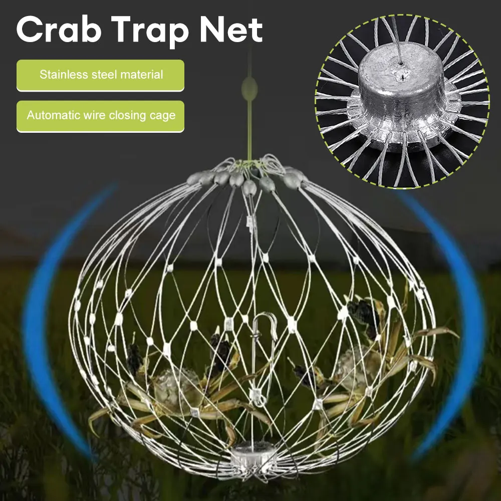 Fishing net fishing traps crab traps 1PCS Fishing Net Cage Automatic Open Closing Fishing Crab Trap Net Steel Wire for Saltwater Seawater Outdoor Accessories