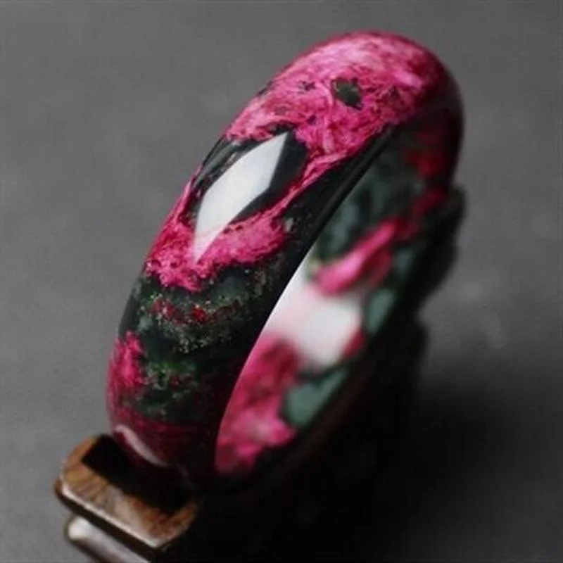 

Chinese Natural Peach Blossom Jade Hand-carved Wide Band Bracelet Fashion Boutique Jewelry Men and Women Pink Bracelet