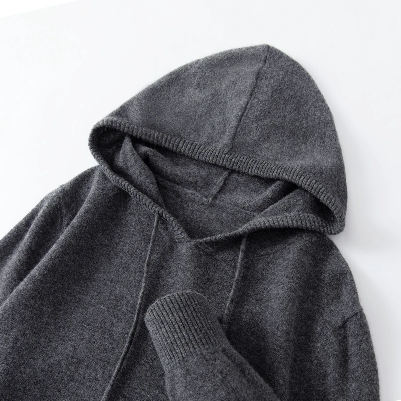 Autumn Winter Men's 100% Merino Wool Sweater Men Hoodied Collar Pullover Loose Large Size Business Knitwear Casual Cashmere Tops 5