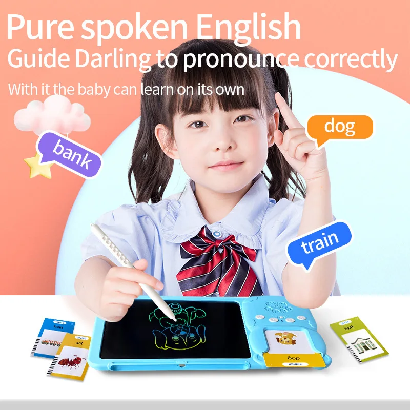 2 in 1 Talking Flash Cards Early Toys Preschool Learning Reading Machine LCD Drawing Board Graffiti Sketchpad Montessori Toys