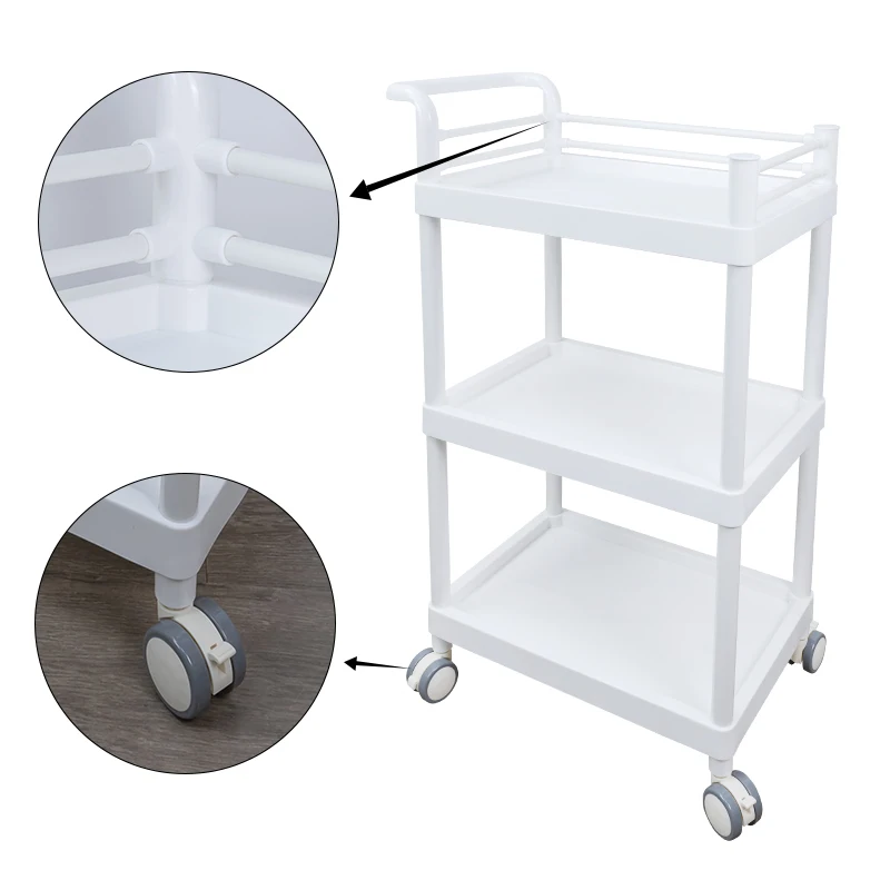 

Специальная тележка для салона красоты, трехуровневая тележка для инструментов для управления кожей, тележка для красоты, мобильный пластиковый инструмент, ручная тележка