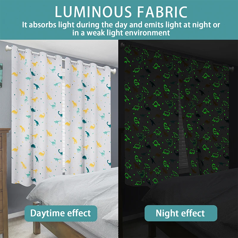 Muwago Children's Curtain Bay Window High Shading Noise Reduction Heat Insulation Curtain Tyrannosaurus Rex Luminous Curtain 4