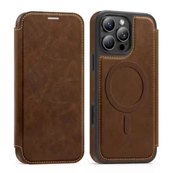 Luxury Magnetic Flip Leather Wallet Phone Case with Card Holder Slots - iPhone 18 Pro Max (Dark Brown)