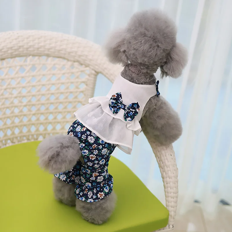 Summer Pet Clothes Cute Dog Dress Teddy York JumpSuit Shirt Spring Floral Clothing Pajamas Soft Puppy Pants Dresses Shirt