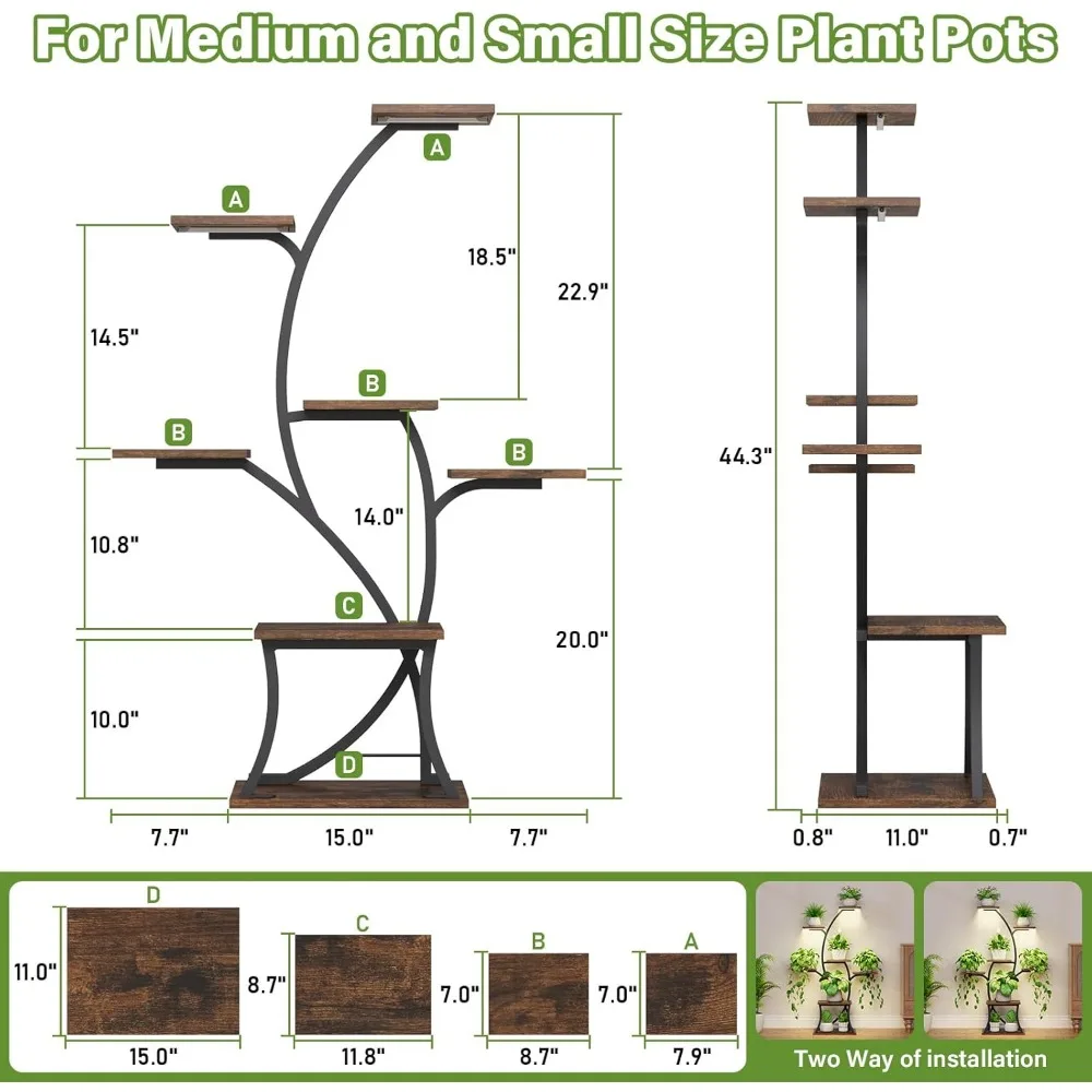 7 Tiered, 44" Corner, Metal, Curved Plant Holder Rack for Living Room, Patio, Balcony, Plant Shelves 3