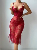 Sexy Weihnachts-Dessous, hohl, Anal, rückenfrei, V-Ausschnitt, Brustumhüllung, Wellenverband, Damen-Spitze, durchsichtige Unterwäsche, Spaghettiträger 2