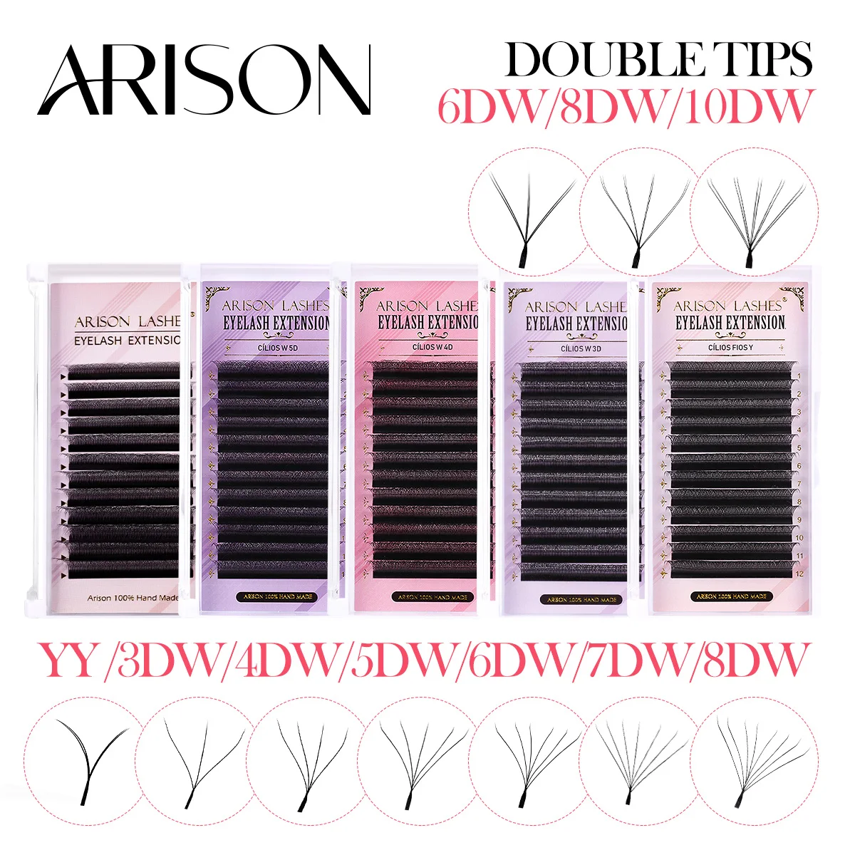ARISON YY Lashes and 3D/4D/5D W Shape Lashes Brasileiro Premade Volume Eyelashes Extension Soft Thin Easily Grafting Extension