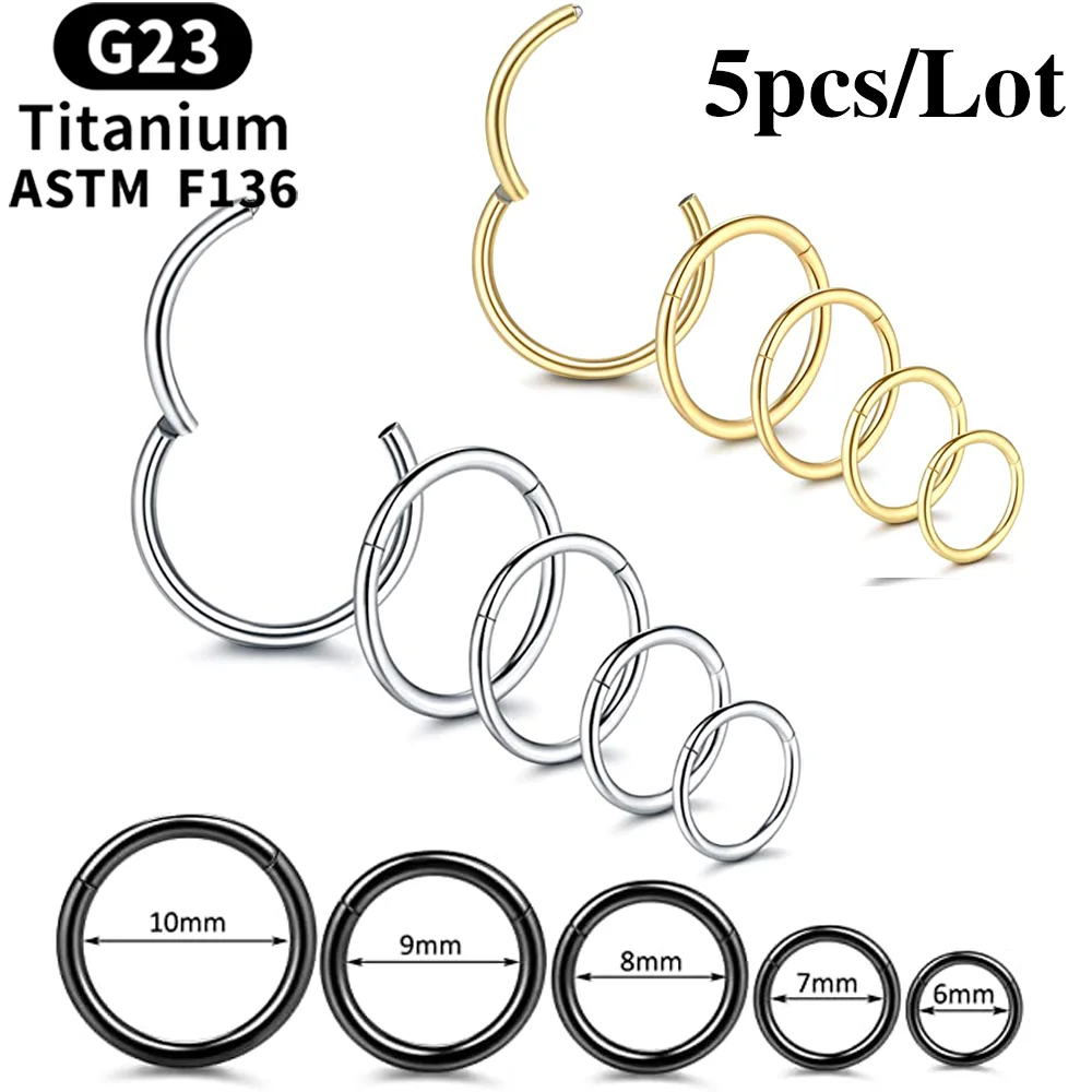 5PCS Set G23 Titanium Septum Helix Piercing Tragus Daith Cartilage Earrings Hoop 16G 18G 20G Seamless Hinged Nose Ring Jewelry