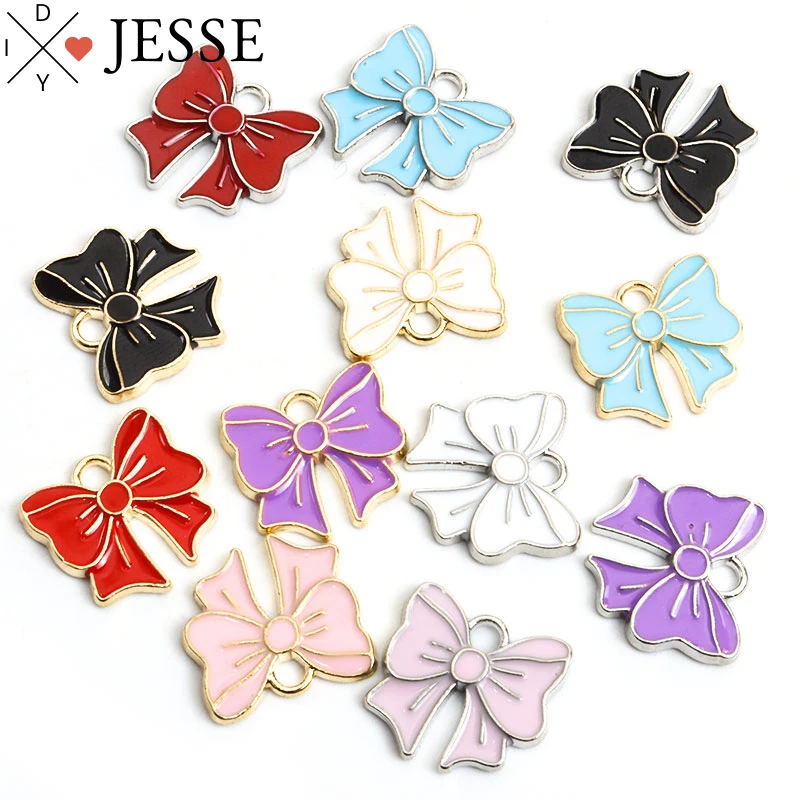 

10Pcs Cute Bow Tie Enamel Charms DIY Findings Multicolor Zinc Alloy Bowtie Pendants for Fashion Jewelry Making Accessories Gifts