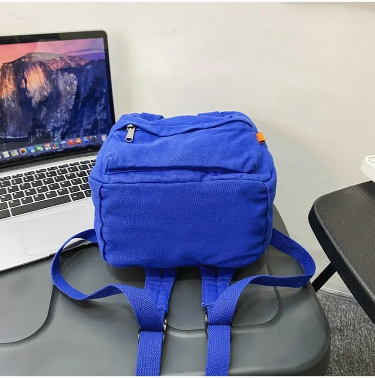 Female Korean Fashion Small Size Canvas Fabric Cute Travel Backpack Teenager Ins Trend Casual Mini Roomy Klein Blue Rucksack 5
