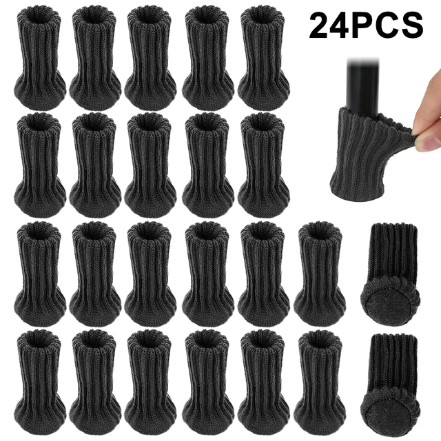 24PCS Table Leg Socks Knitted Chair Leg Cover Floor Protectors Furniture Legs Table Chair Leg Protector Cover Legs For Furniture Black