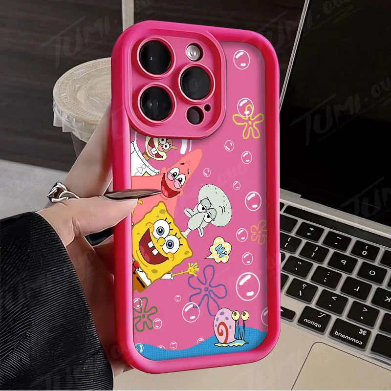 thumbnail image 1 of Funda de teléfono de silicona con estampado mate para iPhone, carcasa protectora de Anime SpongeBobs para iPhone 14, 15 Pro Max, 13, 12, 11, X, XS, XR, 7, 8 Plus, SE 2020, 1 of 5