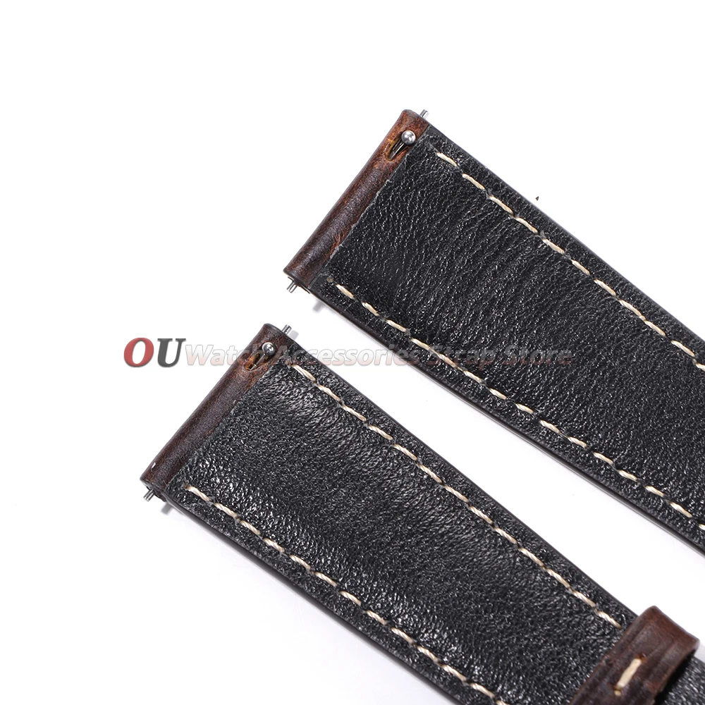 Vintage Oil Wax Leather Watch Band with Butterfly Buckle and Quick Release