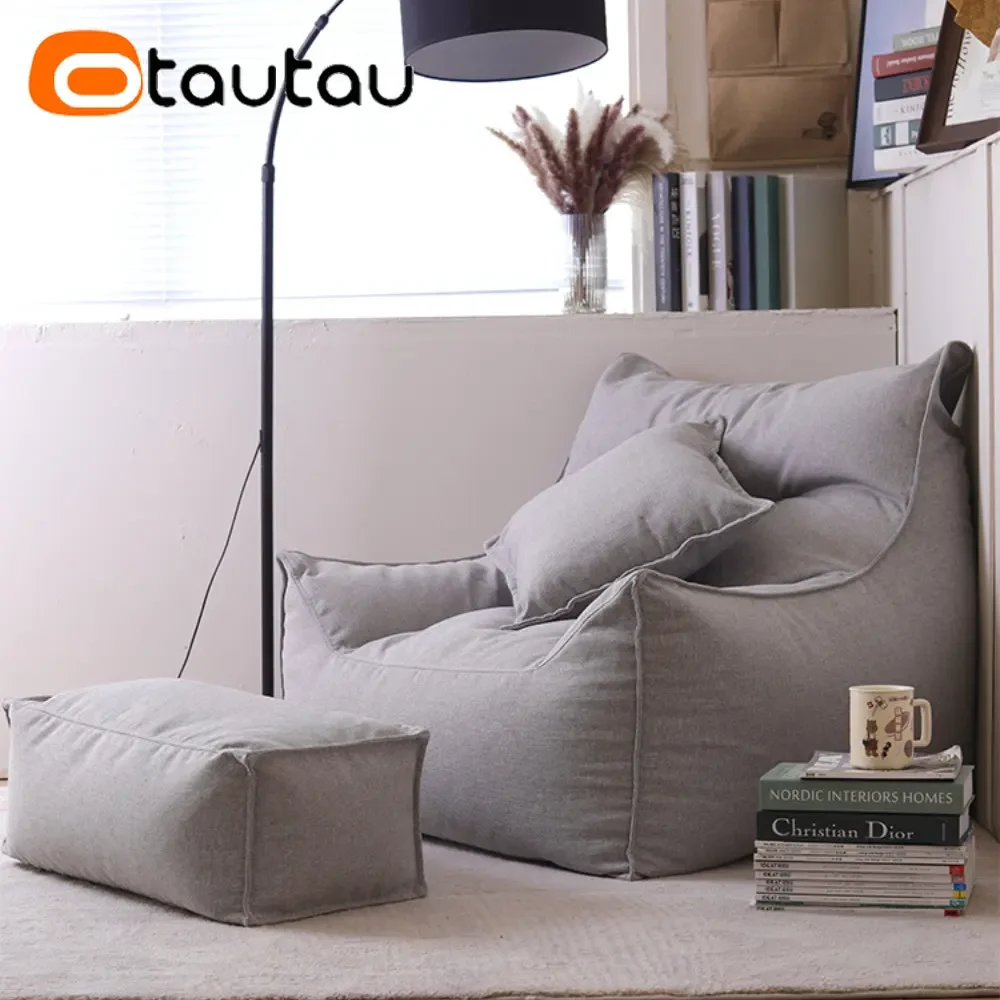 OTAUTAU Adults Cotton Linen Single Sofa Bean Bag Cover Without