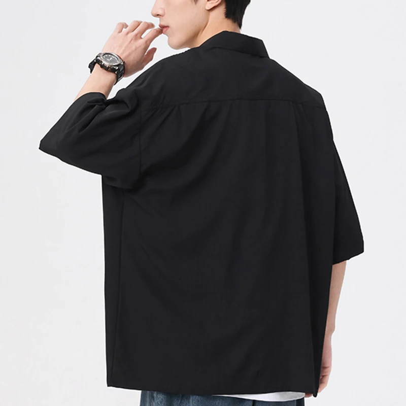Trend Luxury Handsome High-Grade Japanese Casual Shirt Ice Silk short-sleeved Shirt Male Summer Thin Fashion Brand 2