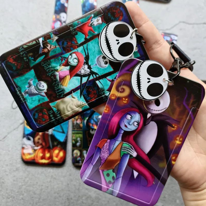 Nightmare Before Christmas Jack Sally Cartoon Movie Figure Card Holder Cordino Studente Id Carta Di Credito Cover Portachiavi Accessori