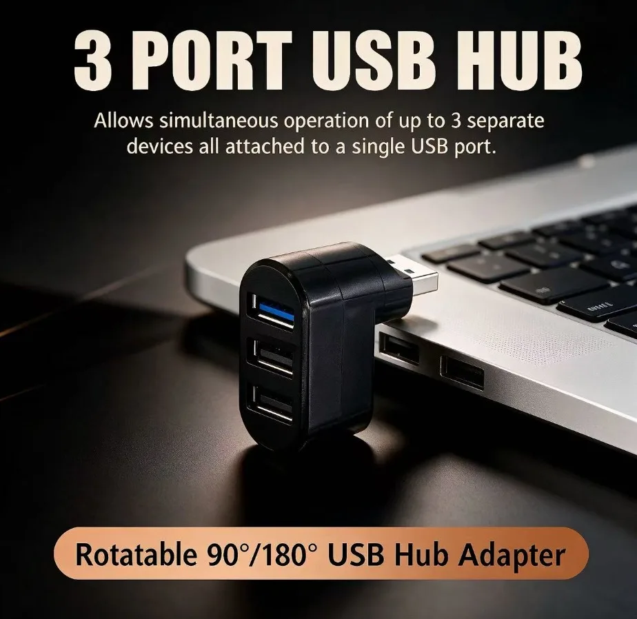 Compact 3-Port USB 3.0 Rotatable Hub & Splitter